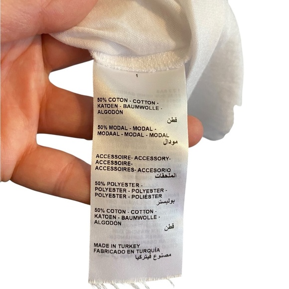 123 White Cotton T-shirt Top Embellished Zirconium Beaded Shoulders blouse - Picture 6 of 8